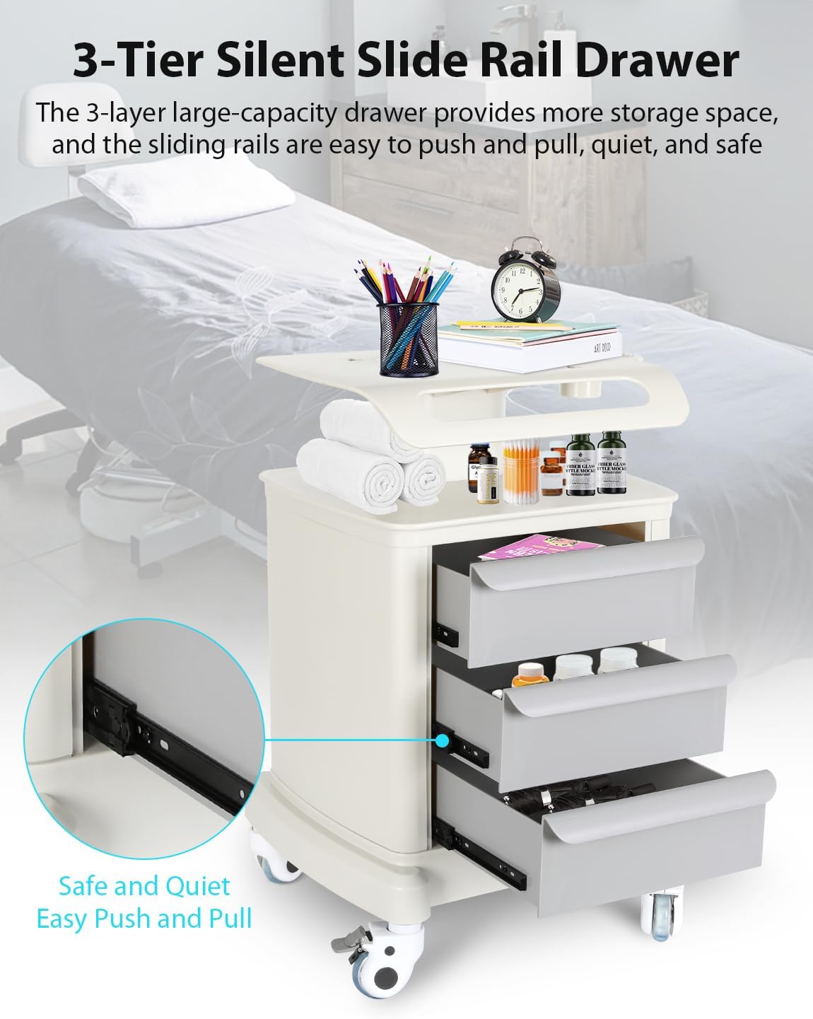 Mobile Ultrasound Trolley Cart Portable Ultrasound Imaging Scanner Vehicle Medical Beauty Storage Cart 110LBS Load with 4 Wheels 2 Brake for Hospital Office Bedroom Medical Clinic