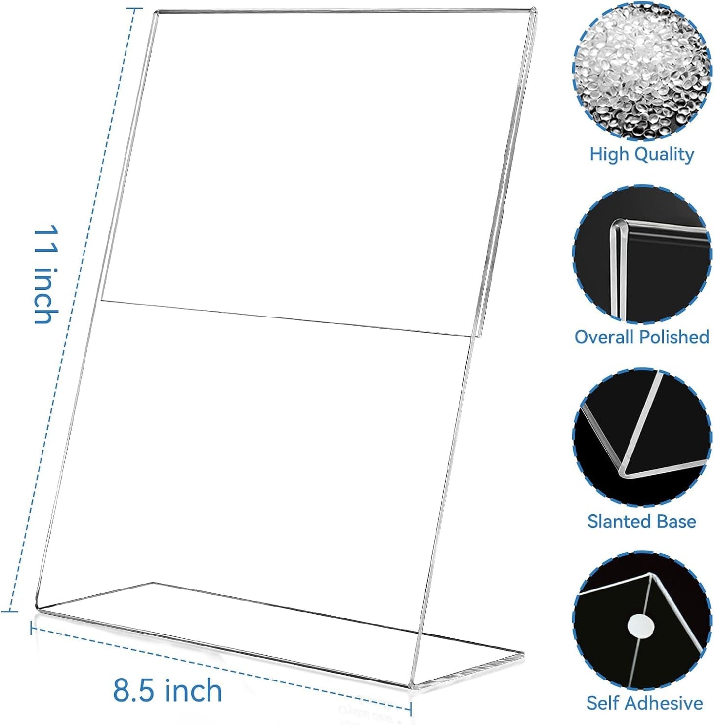 EHWINE 6 Pack 8.5 x 11 Acrylic Sign Holder, Clear Plastic Signs Display Stand, Vertical Slanted Back Paper Holder Stand up Table Top Sign Holders Flyer Stand Frames Suitable for Office Business Store
