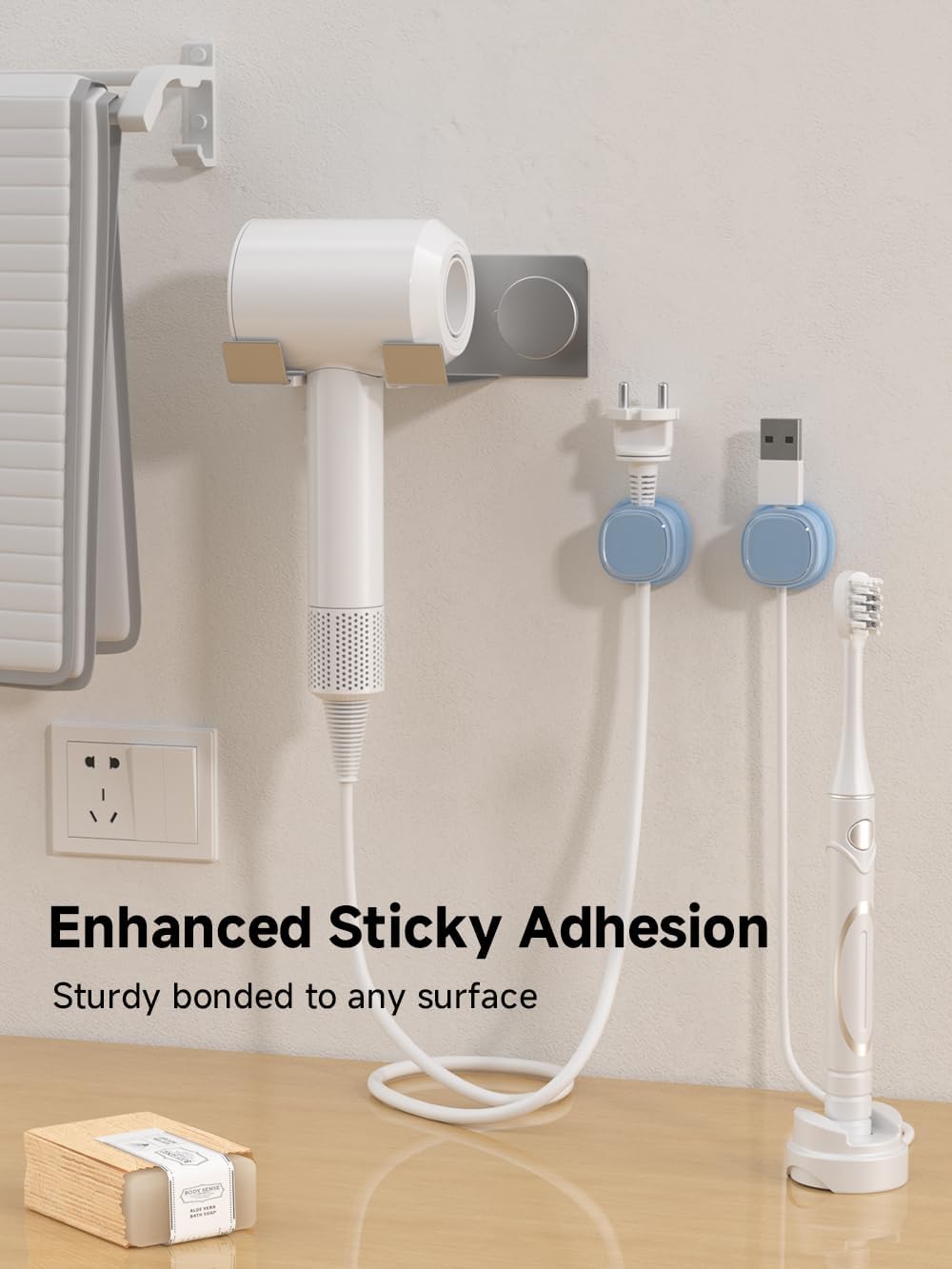 9 Pack Cord Organizer, Spring Cable Management, Adhesive Cute Cable Holder Clips, Phone Charger Wire Keeper for Desk Nightstand Car Office (9-Pack Blue)