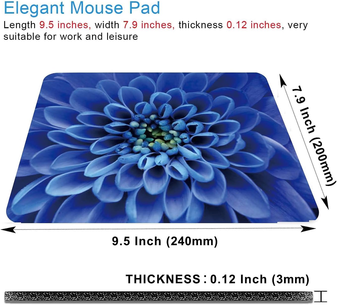 Blue Flower Mouse Pad,Cute Floral Mouse pad,Custom Small Mouse Pads with Designs,Portable Office Non-Slip Rubber Base Wireless Mouse Pad for Laptop