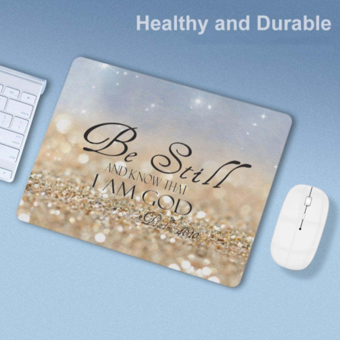 Christian Bible Verses Mouse Pad, Square Waterproof Non-Slip Rubber Base MousePad for Office Laptop, 9.5"x7.9"x0.12" Inch (Be Still)