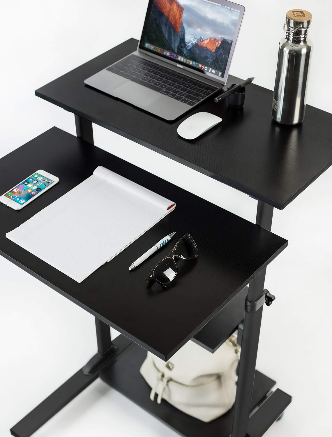 Mount-It! Mobile Standing Desk Cart, Height Adjustable Rolling Stand Up Desk, Computer Workstation for Office, School, Teachers, 27.5" Wide Podium Platform, Locking Wheels in Black Rises 37" to 54"