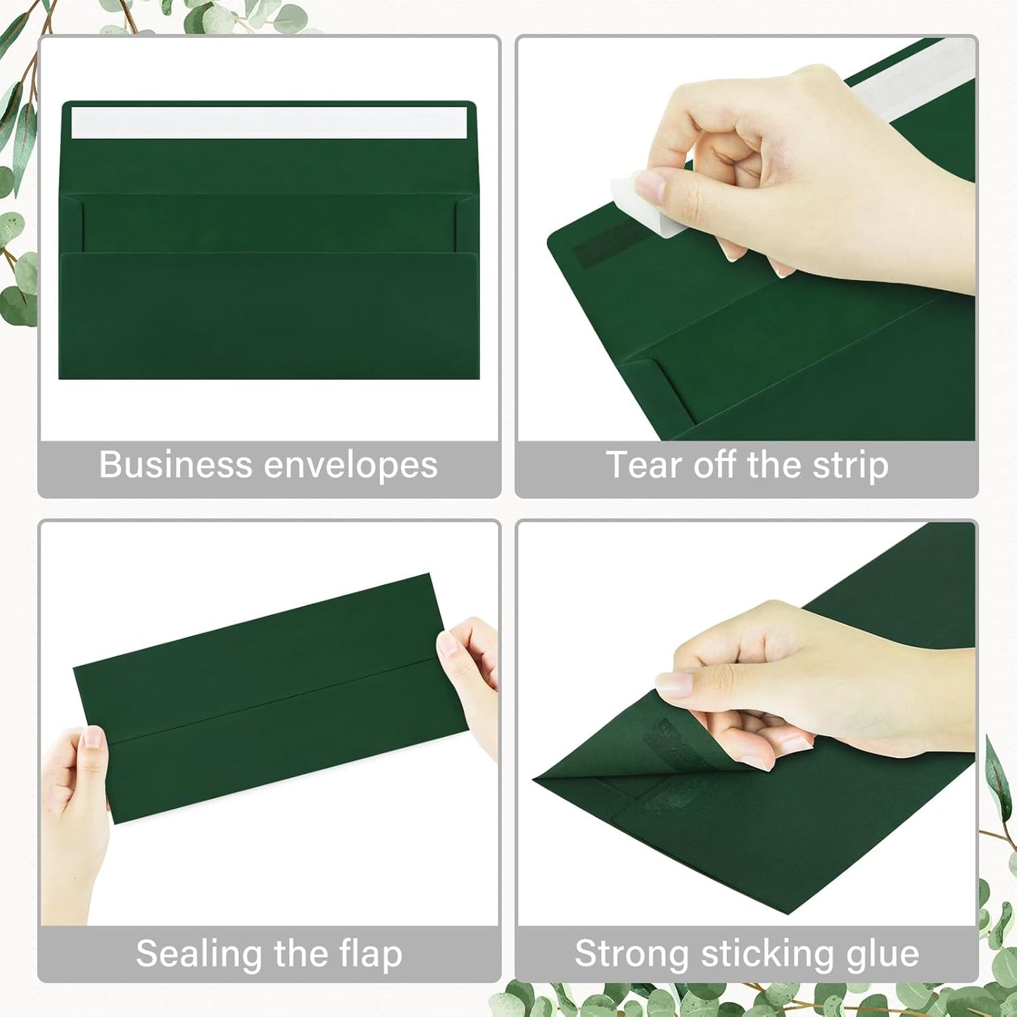 200 Pack #10 Business Envelopes, Self Seal Standard Christmas Dark Green Envelopes for Secure Business & Legal Mailing, Office, Checks, Letter, Invoices, 4 1/8 x 9 1/2 Inches