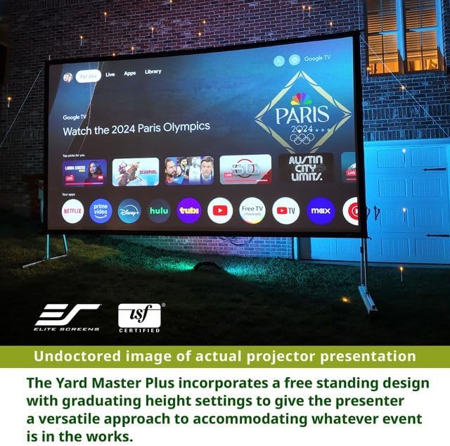 Elite Screens Yard Master Plus, 200-INCH 16:9 Height Setting Adjustable Portable Projector Screen, 4K HD Outdoor Indoor Movie Theater Front Projection, US Based Company 2-YEAR WARRANTY, OMS200H2PLUS