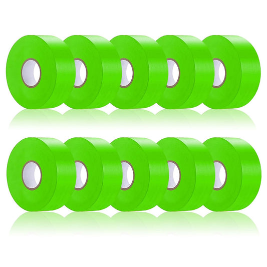 10 Pack Green Flagging Tape, Non-Adhesive Plastic Ribbon Neon Marking Roll,1inch*2000ft, Marking Tape for Tree Marking, Hunting, Boundaries and Hazardous Areas,Trail Marking