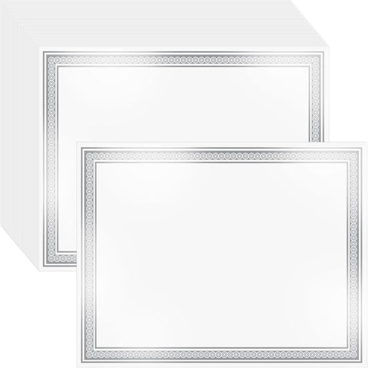 50 Count Certificate Paper 8.5 x 11 for Printing,Blank Silver Foil Border,Award Certificate Paper for Business,Graduation Diploma,School and Achievement (White)