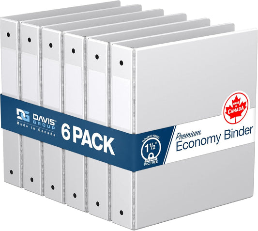 Premium Economy 6-Pack 3-Ring Binders for School or Office, Round-Ring Binders, 1.5 Inch, White