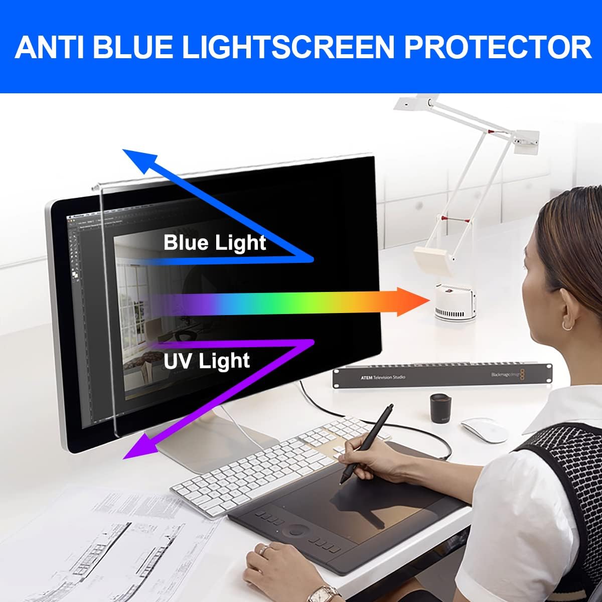 Computer Privacy Screen Filter 22 Hanging Monitor Privacy Screen Protector for 16:10 Aspect Ratio Widescreen Computer Monitor, Eye Protection Anti Glare Blue Light Screen Protector