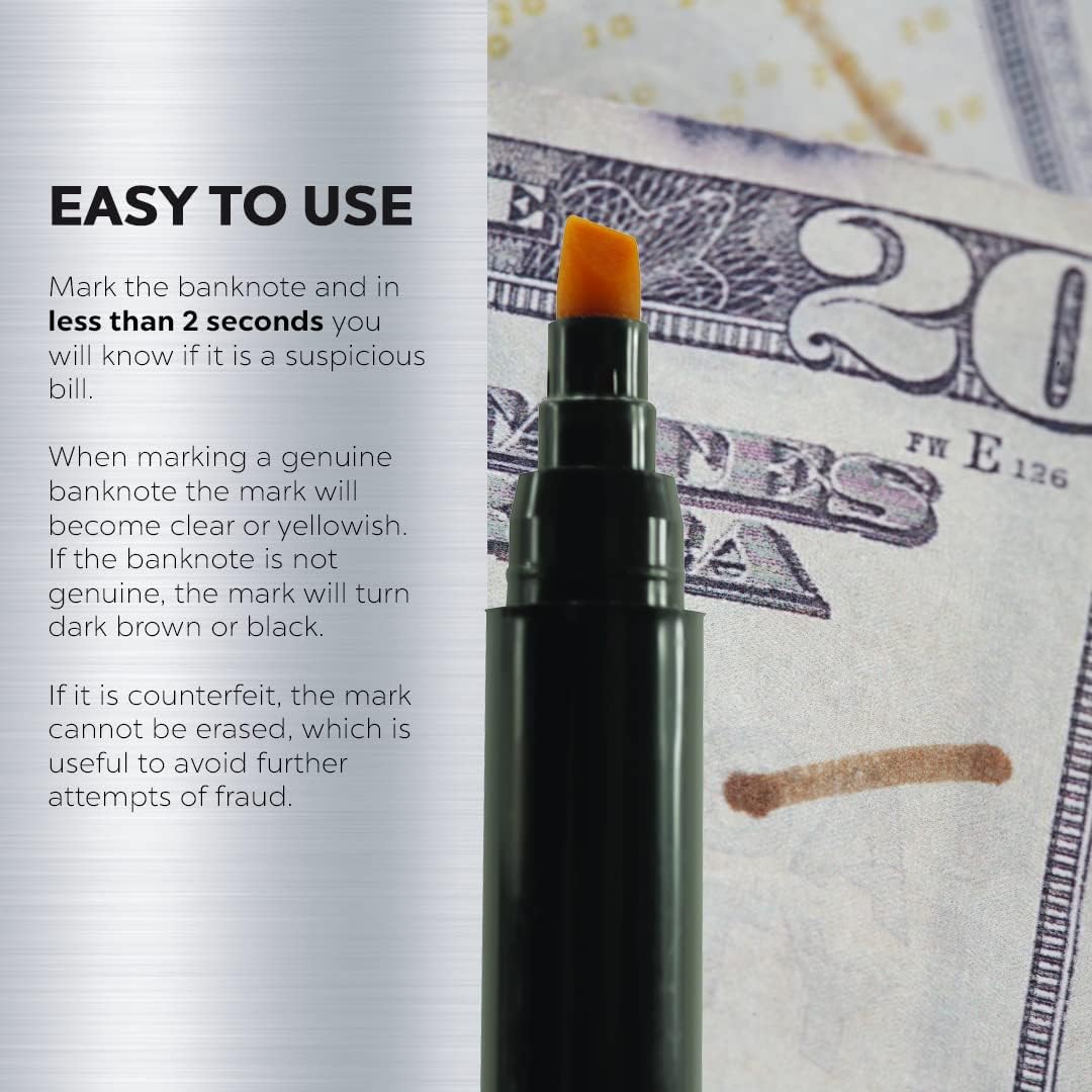 (5 Counterfeit Pens) Counterfeit Bill Detector Pen with Chisel Tip, Money Checker, Detector Pen Detects Fake Counterfeit Bills from Most World Currencies