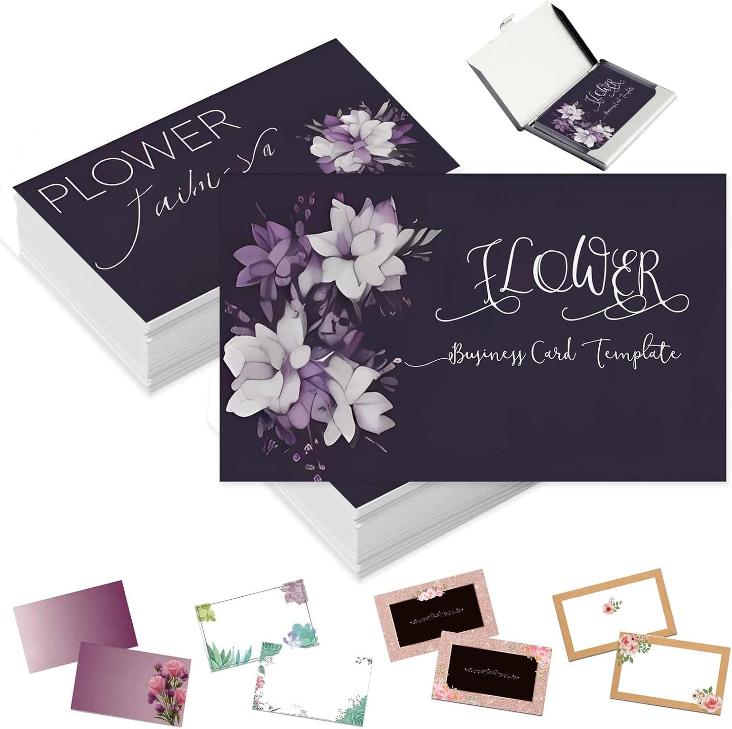 Custom Business Cards Personalized Business Cards with Photo for Small Business Customized with Logo Text 1000 500 200 100 Double Sided Printable Waterproof Business Cards-3.5" x 2",Floral Template