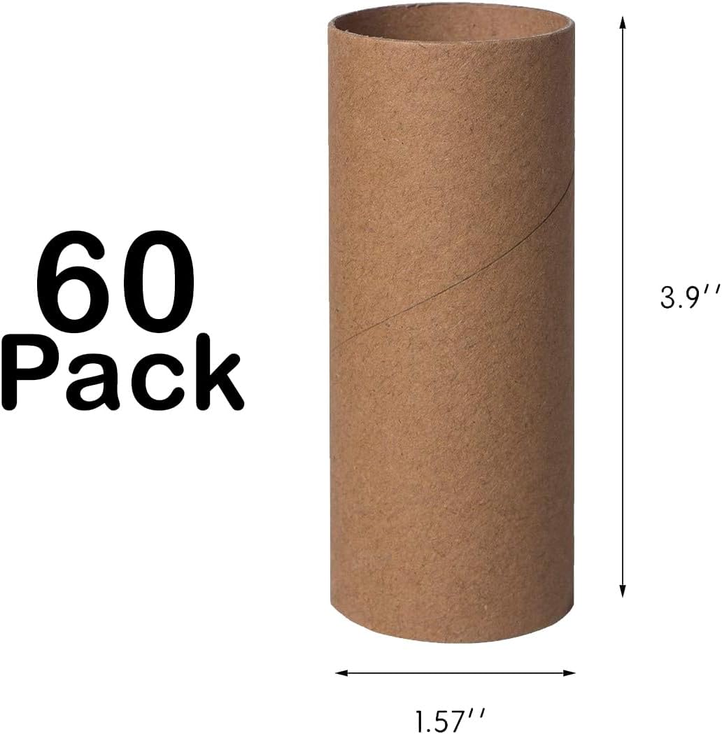 60 Pack Craft Rolls - Thick Cardboard Tubes for Craft - Round Cardboard Tubes For Crafts - Craft Tubes - Bulk Craft Round Tubes - Paper Tube for Arts & Crafts - 1.57 x 3.9 Inches - Brown