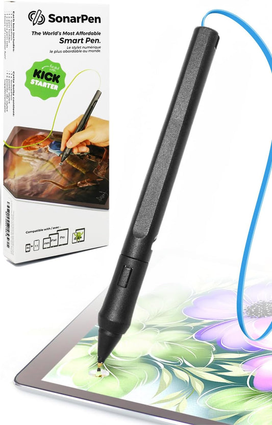 SonarPen: Pressure Sensitive Stylus Pen, with Palm Rejection and Shortcut Button. Battery-Less. Compatible with Apple iPad/iPhone/Android/Switch/Chromebook (Blue)