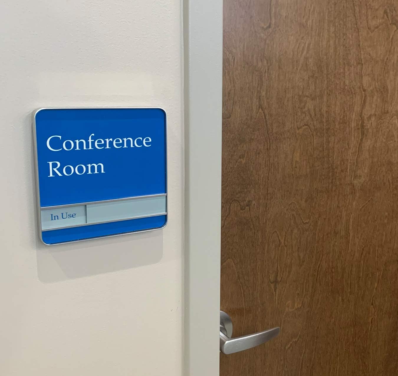 NapTags Conference Room Slider Signs (Sapphire Blue - Silver Frame, 6" x 6")