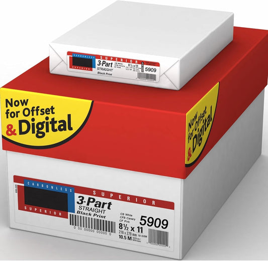 Superior 8.5 x 11 Carbonless Paper, 3-Part STRAIGHT/FORWARD, 1670 Sets (5000 Sheets)