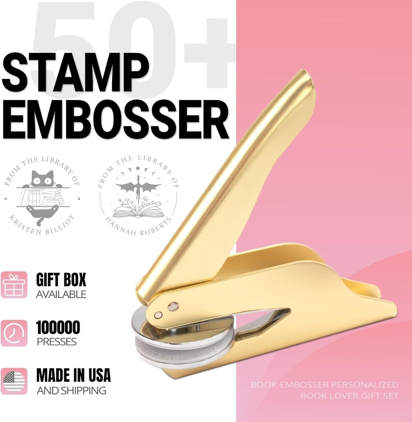 Book Embosser Personalized Monogram A-Z Series – 20 Initial Designs, Custom Book Embosser Gift for Teachers, Librarians, Couples