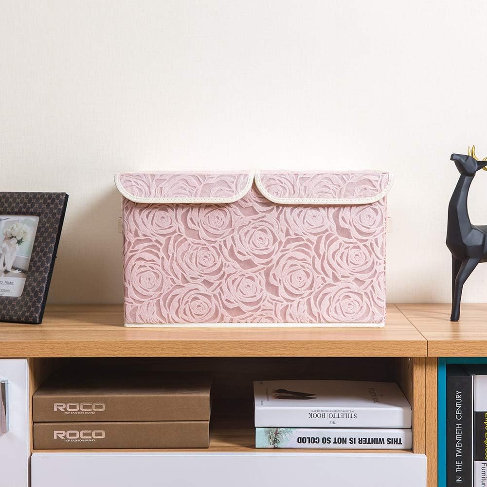 PRANDOM Large Stackable Storage Bins with Lids Fabric Decorative Storage Box Cubes Organizer Containers Baskets with Cover Handles Divider for Bedroom Closet Living Room 17.3x11.8x9.8 Inch 3 Pack