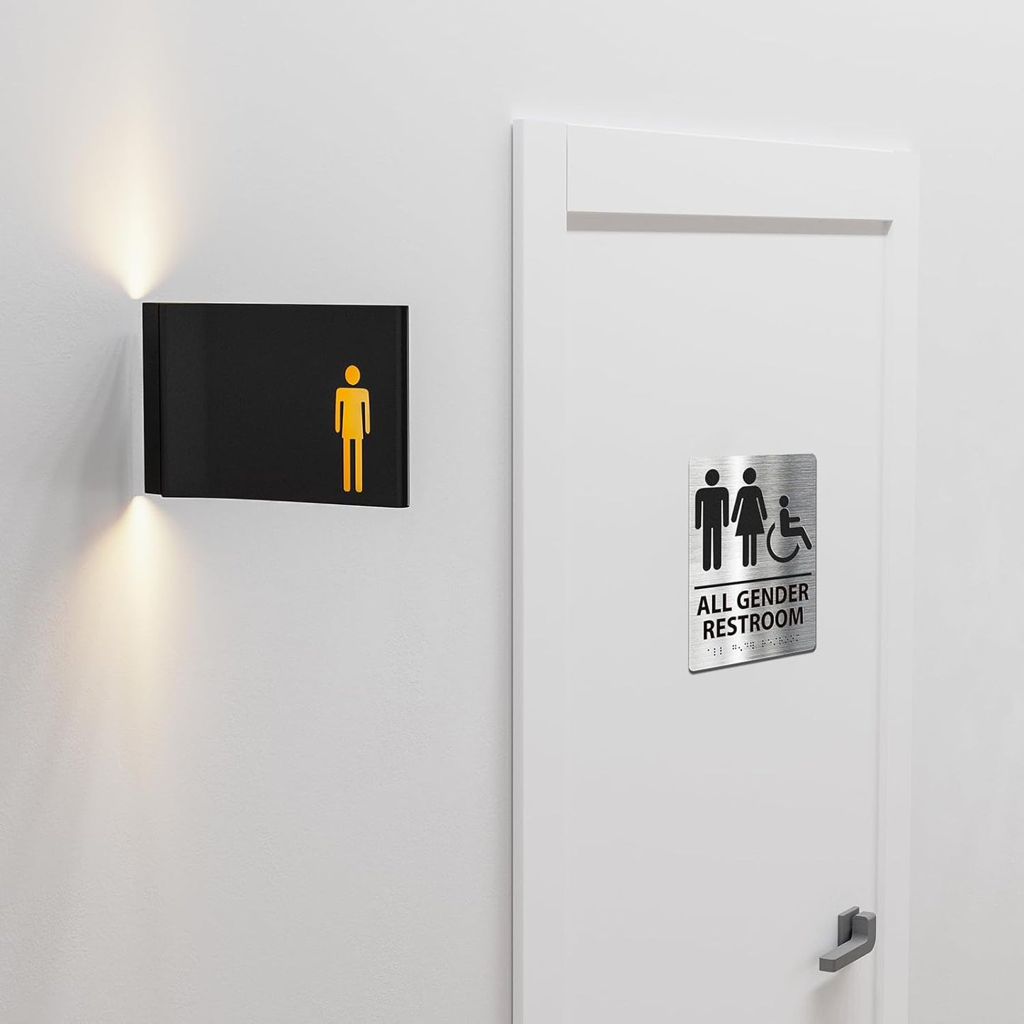 ADA-Mark Modern Restroom Sign for Business -2PK ADA Compliant Braille Bathroom Sign with Easy Installation - 6" W x 8" H