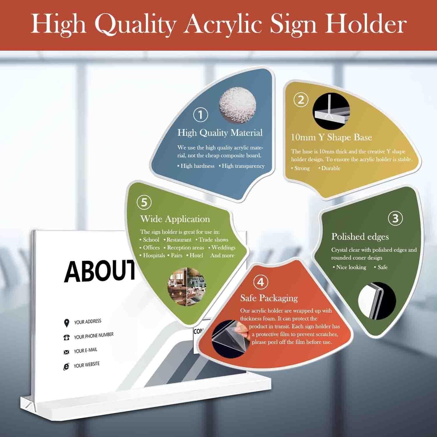Acrylic Sign Holder 7 x 5 inches 6 Pack Horizontal Desktop Display Stand, Sign Holder, Suitable for Restaurants, Promotions, Photo Frames, Events, Meetings Acrylic Display Holder