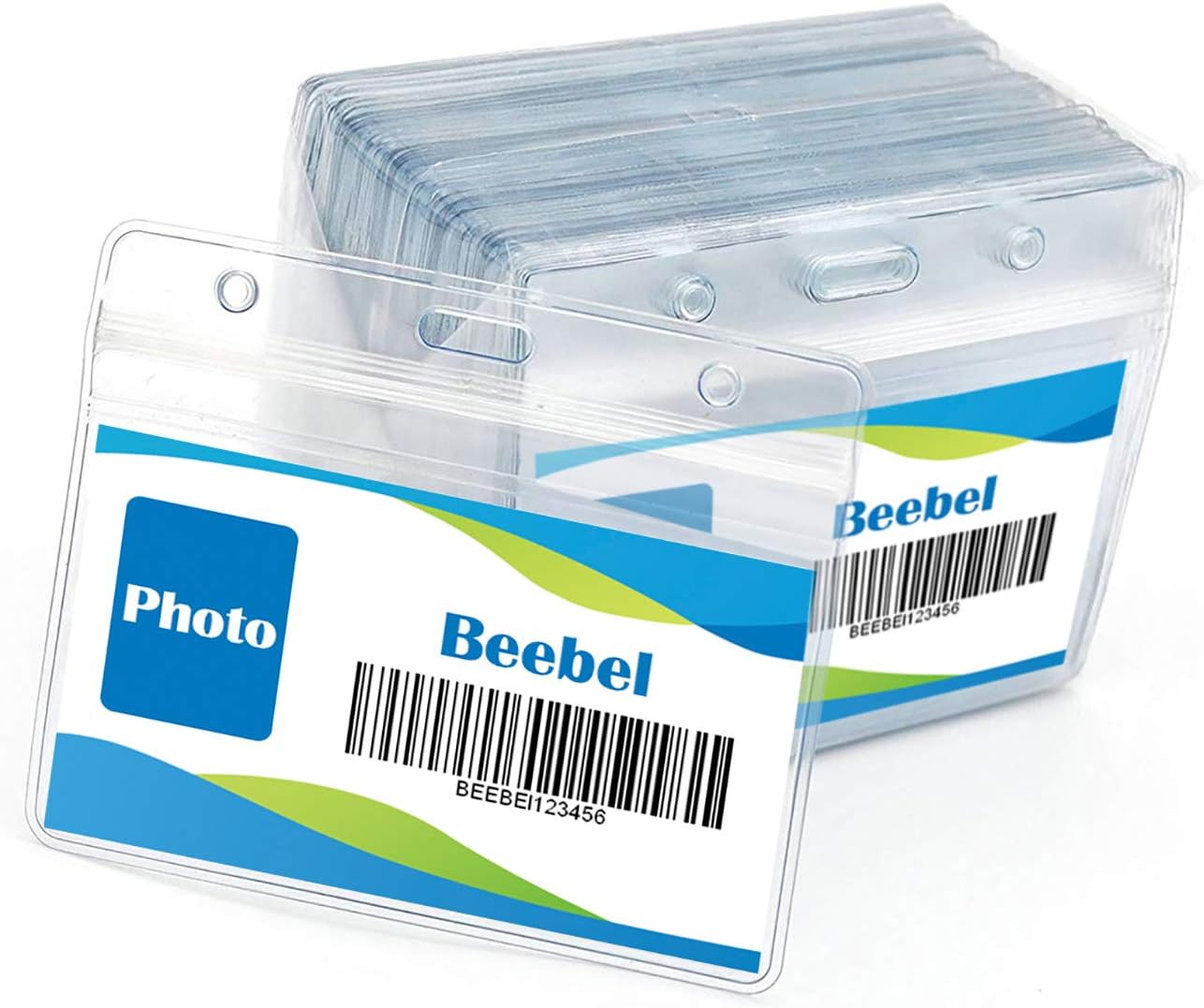 Lanyards with ID Holder 50 Pcs Clear Plastic Horizontal Waterproof Ziplock ID Nametag Holder Bulk Lanyard Clip Name Tag Badge Holder (Black)