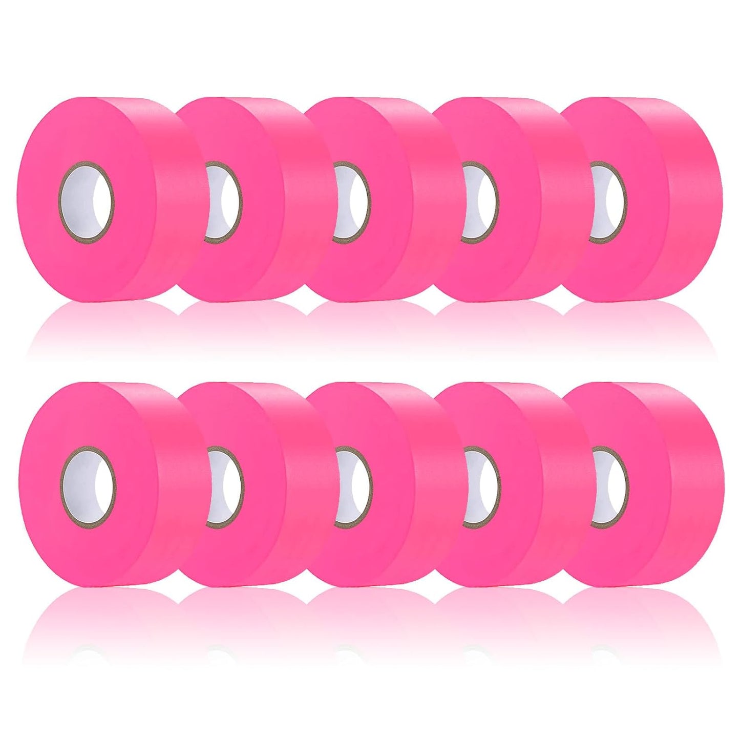 10 Pack Pink Flagging Tape, Non-Adhesive Plastic Ribbon Neon Marking Roll, 1inch*2000ft, Marking Tape for Tree Marking, Hunting, Boundaries and Hazardous Areas,Trail Marking