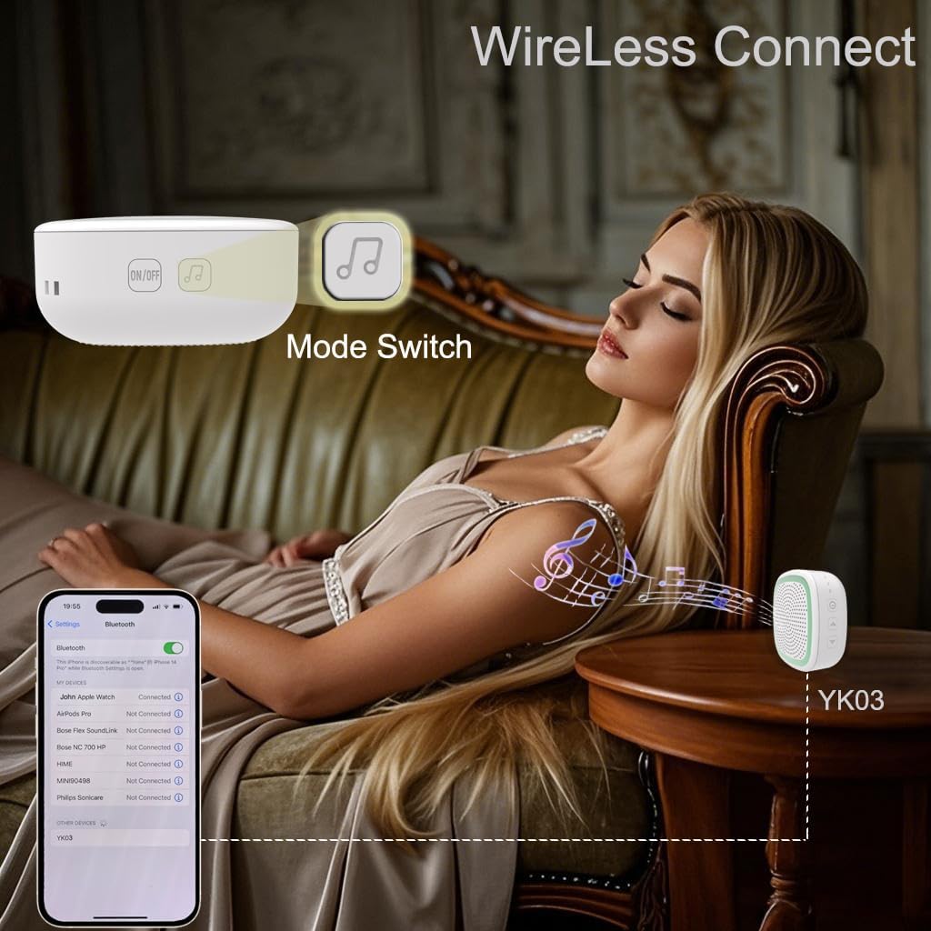 White Noise Machine,Wireless Connect Sound Machine with 36 Soothing Sounds, Sleep Machine for Adults Baby Kids，Memory Function,3 Timers,15 Volume Levels for Home, Office, Travel. (White-Green, Samll)