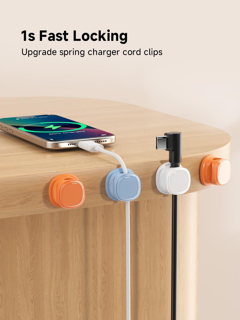 9 Pack Cord Organizer, Spring Cable Management, Adhesive Cute Cable Holder Clips, Phone Charger Wire Keeper for Desk Nightstand Car Office (9-Pack White_Orange_Blue)