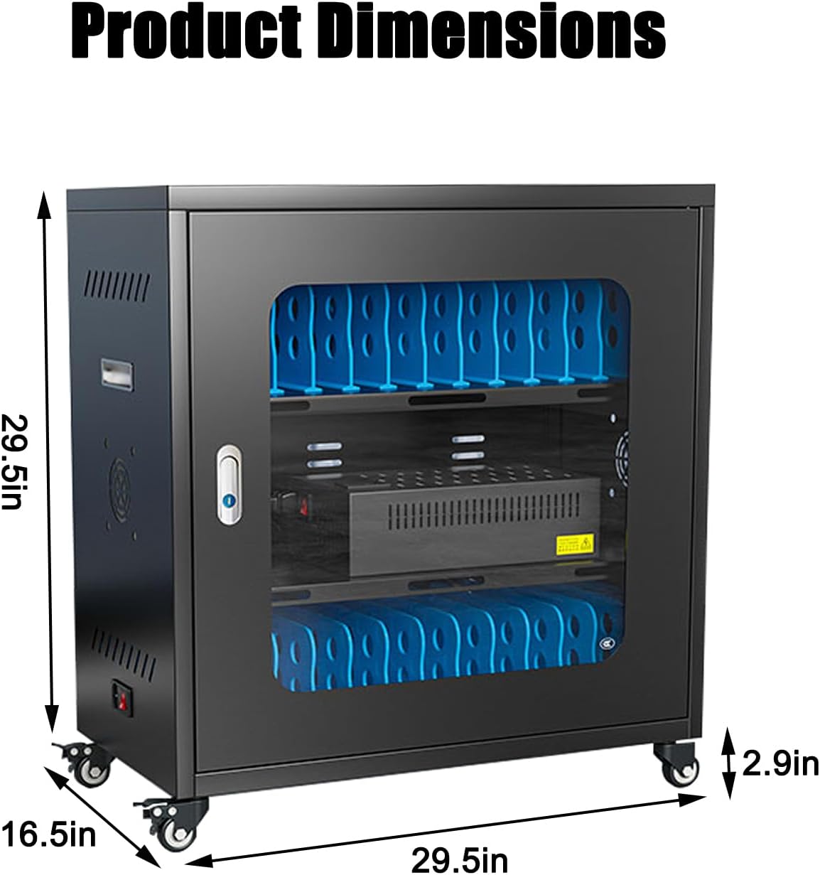 30 Device Mobile Charging Cart for Chromebook, Laptop and Tablet Charging and Storage Cart, Fully Assembled Locking Mobile Charging Cabinet Suitable for Classroom Office School (Black, 30-Device)