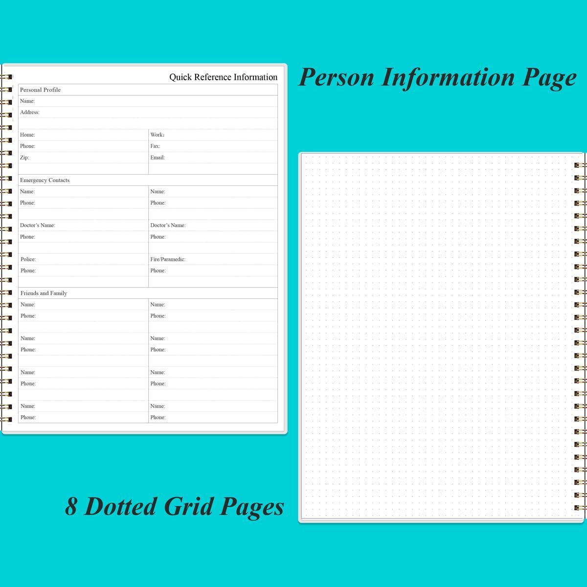 Daily Planner Undated - 8.5" x 11" To Do List Notebook Hourly Schedules, 150 Sheets/300 Pages Spiral Appointment Planner for Women and Men,PVC Hardcover, Inner Pocket, Elastic Closure, Teal Flowers