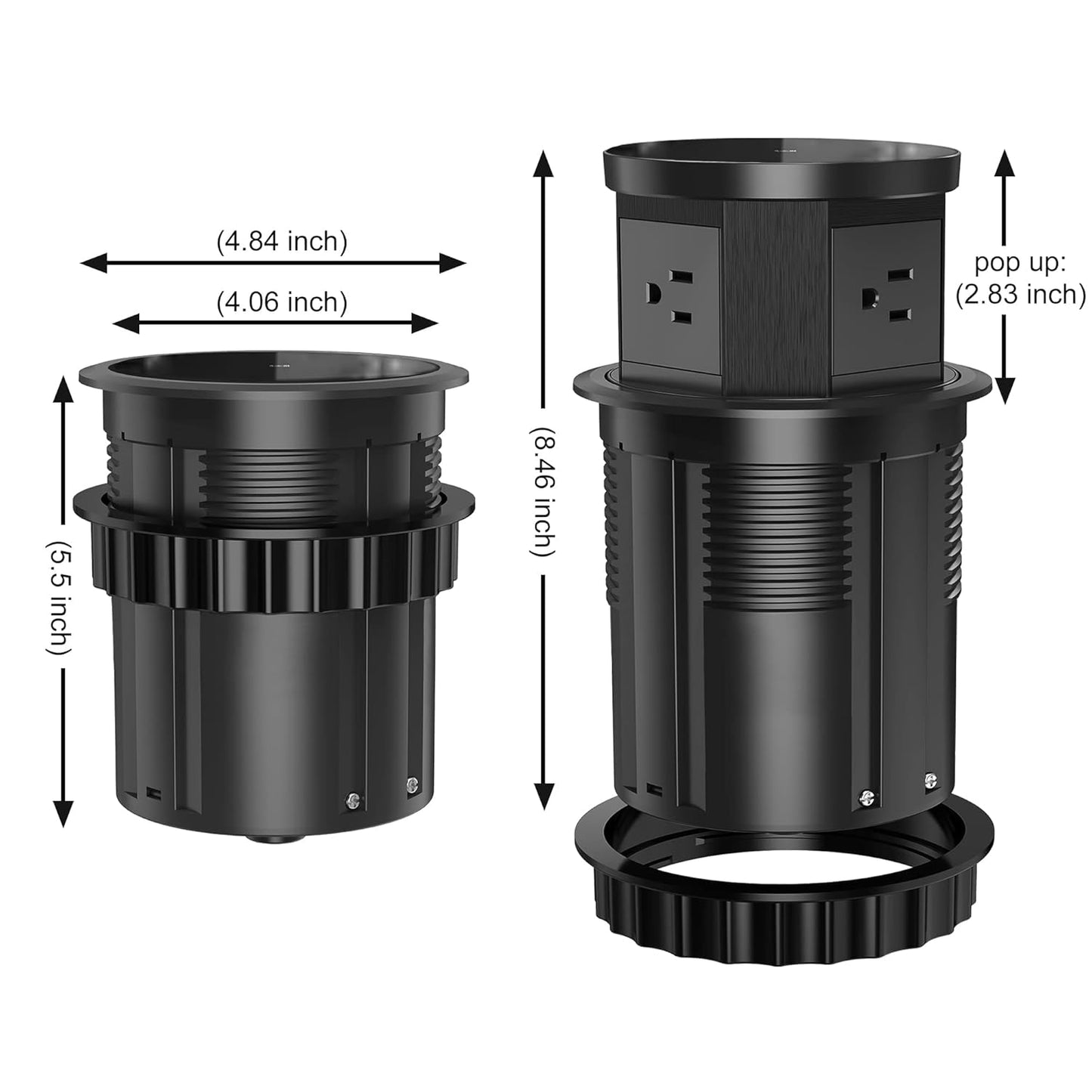 Pop Up Outlet with 15W Wireless Charger, 4.33 inch Pop Up Outlet for Countertop, 3 AC Plug 1 USB-A 1 USB-C Hidden Outlet Pop Up Electrical Outlet for for Kitchen/Home/Office