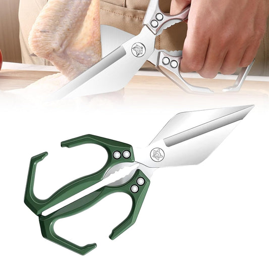 Multifunctional Heavy-Duty Kitchen Shears, Heavy Duty Kitchen Scissors for Food with Ergonomic Handle, High-Carbon Steel Culinary Shears for Chicken, Meat, Seafood, Bone Cutting (Green)