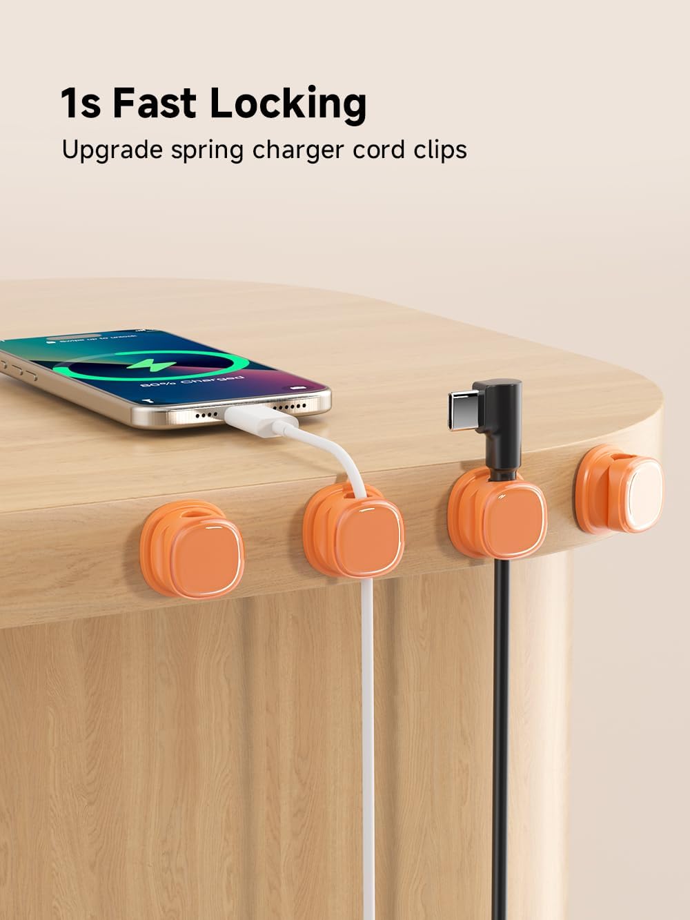 9 Pack Cord Organizer, Spring Cable Management, Adhesive Cute Cable Holder Clips, Phone Charger Wire Keeper for Desk Nightstand Car Office (9-Pack Orange)