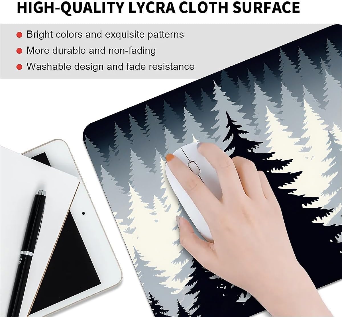 Square Mouse Pad Misty Forest, Personalized Premium-Textured Custom Mouse Mat Design, Washable Mousepad Cloth, Non-Slip Rubber Base Computer Mouse Pads for Wireless Mouse