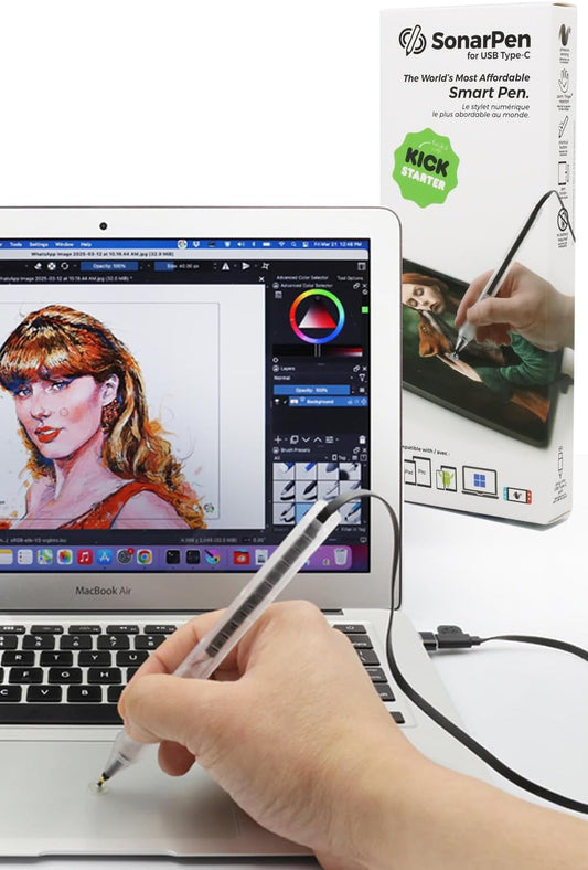 SonarPen (USB C): Pressure Sensitive Stylus Pen, with Palm Rejection and Shortcut Button. Battery-Less. Compatible with Apple iPhone/iPad/Android/Switch/Chromebook/Windows/Mac (Black)