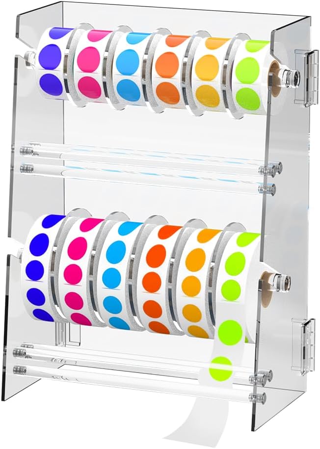 Acrylic Sticker Roll Dispenser Holder - Double-Layer Disks Adjustable Label Dispenser for Rolls of Sticker Labels Suitable for Office School Home