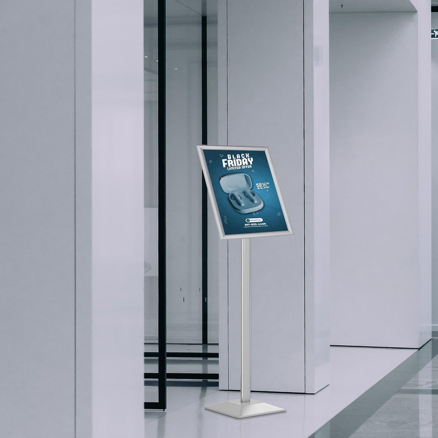 Sign Stand for Display, 11lbs Integrated Rod Heavy Duty Pedestal Floor Signage Stand Holder, for Outdoor or Indoor Advertising (8.5 x 11, Silver, 3Pack)