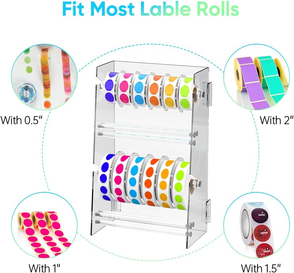 Acrylic Sticker Roll Dispenser Holder - Double-Layer Disks Adjustable Label Dispenser for Rolls of Sticker Labels Suitable for Office School Home