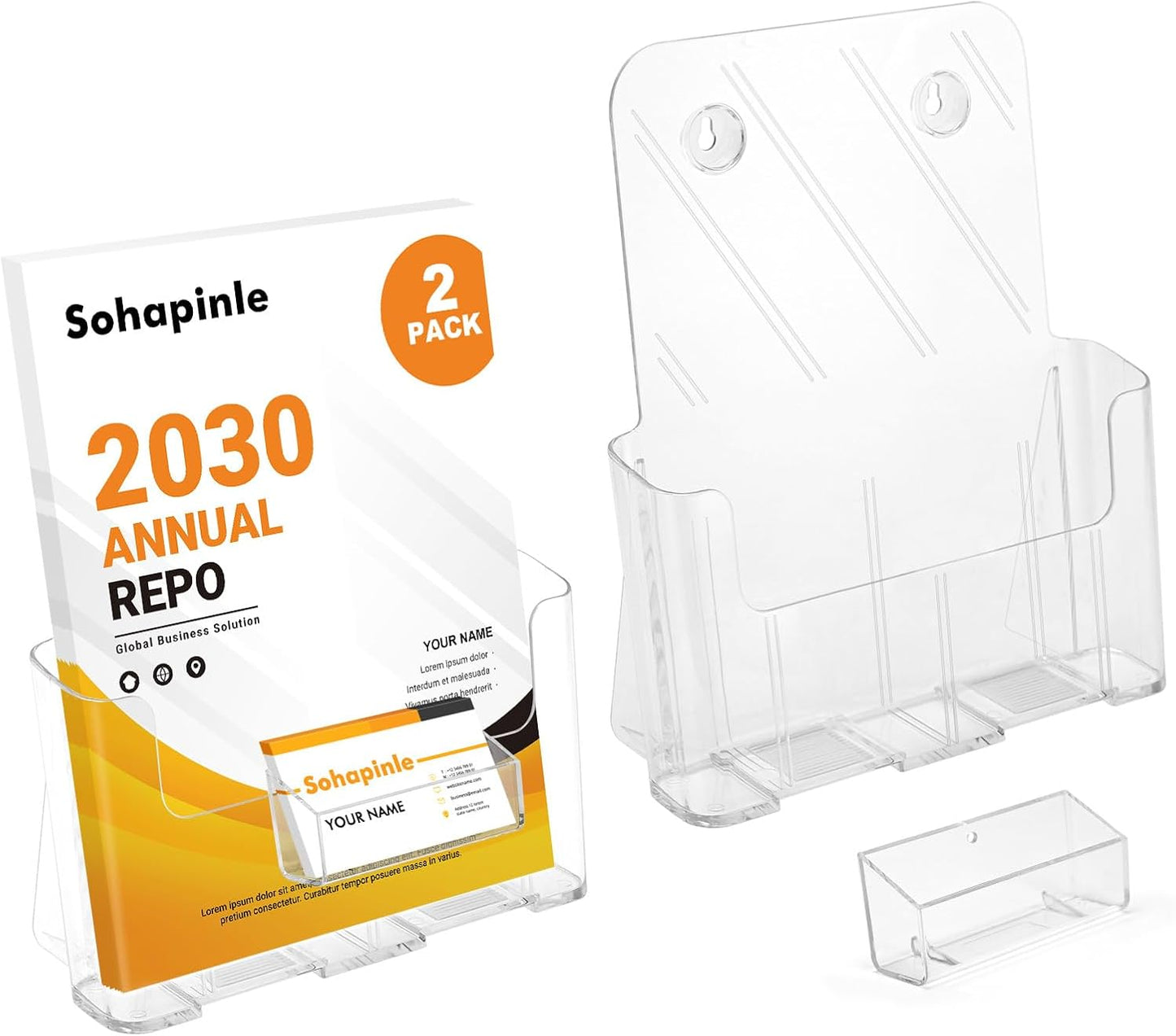 Acrylic Brochure Holder 8.5 x 11 inch 2 Pack Clear Literature Flyer Holders Plastic Rack Card Display Stand Thicker Countertop Organizer for Pamphlets Magazines Booklets Menus, Desk & Wall Mount