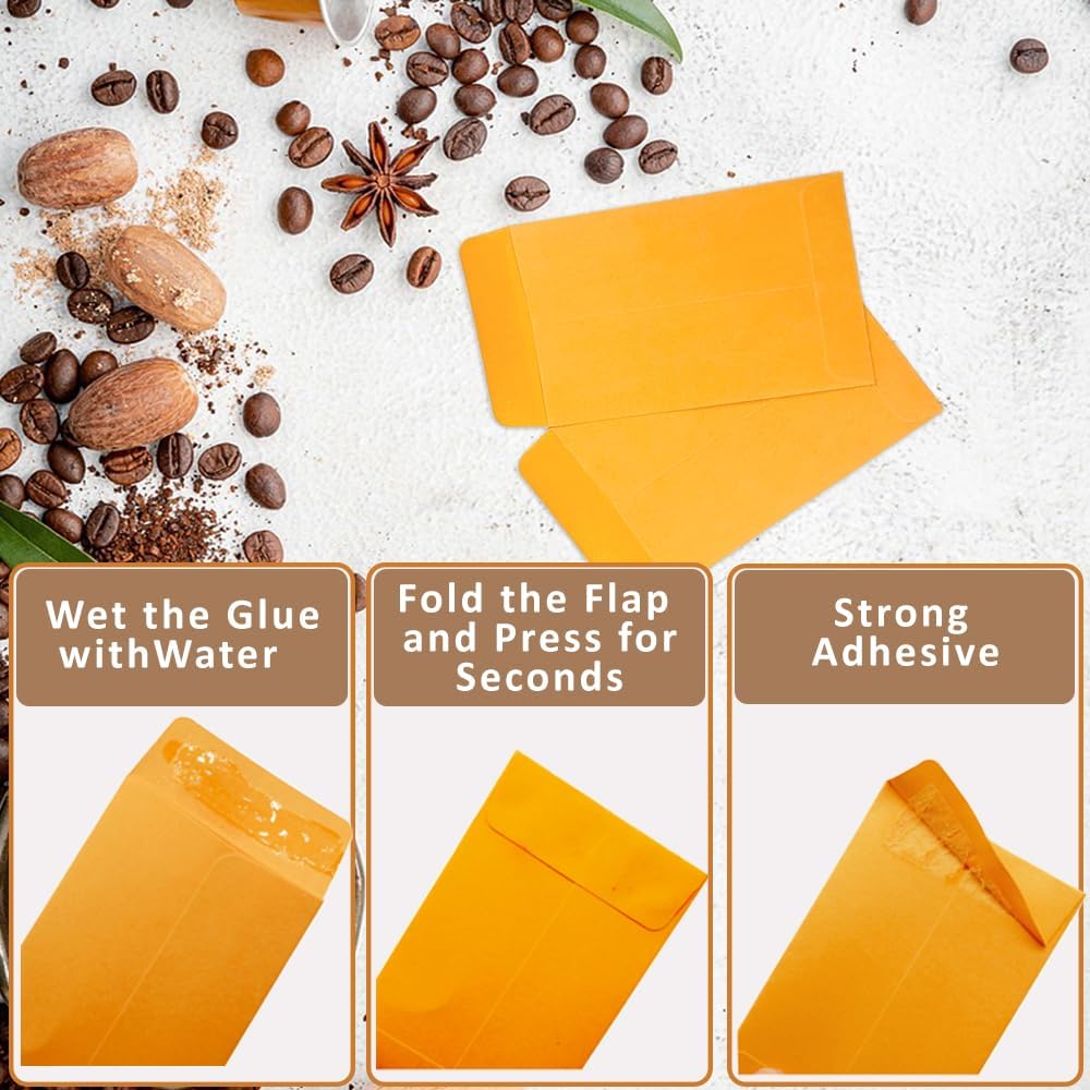 #1 600 Pcs Small Coin Envelopes 2.25" x 3.5" with Gummed Flap, Yellow Kraft Mini Envelopes for Storing Keys, Stamps, Seeds, Tips and Small Items (600)