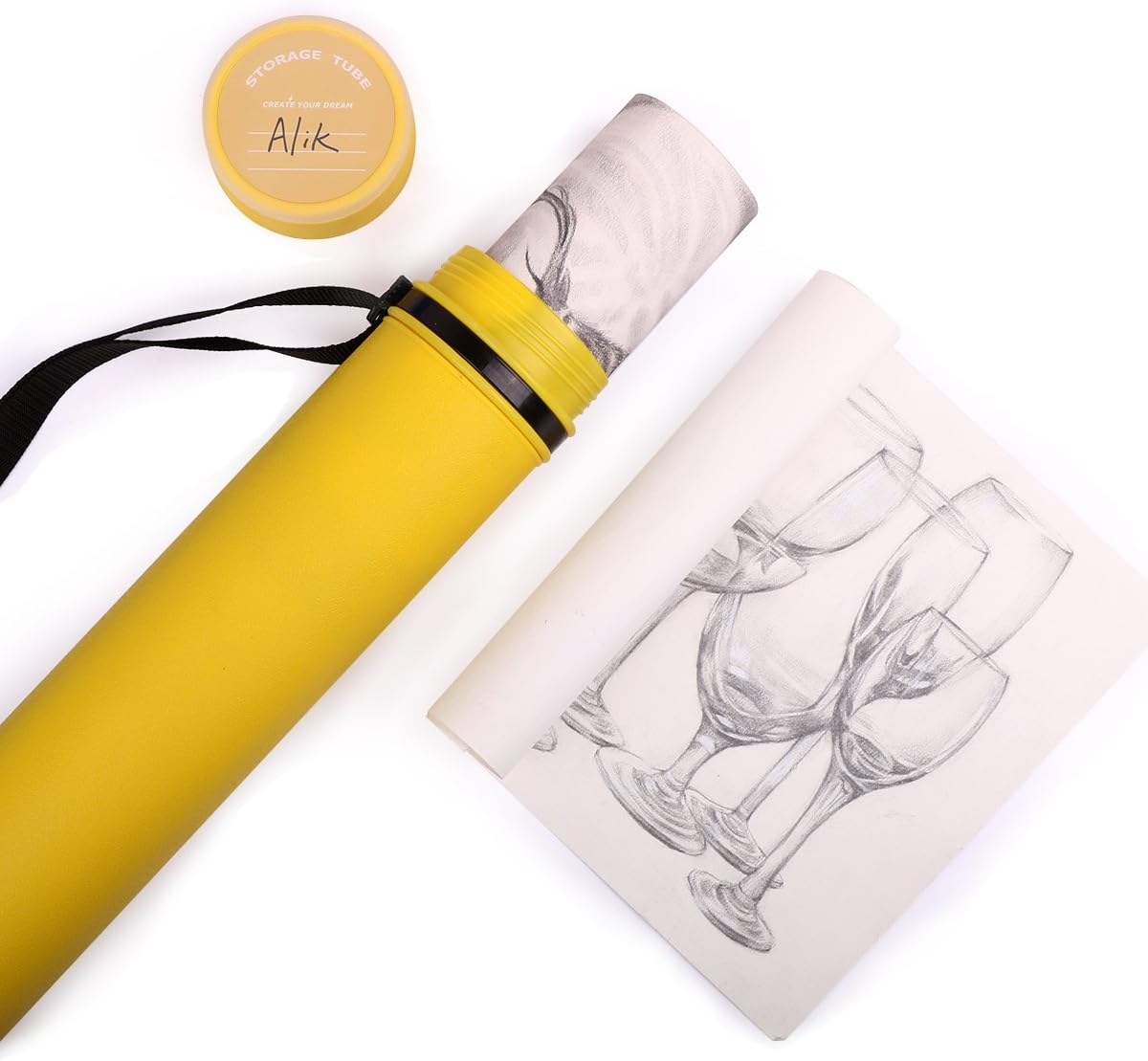 TRANSON Durable Poster Storage Tube with Straps 24"-40" Extendable for Blueprints, Artwork, Maps, Posters Color Yellow