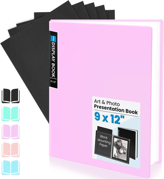 Sooez Art Portfolio 9x12, 24 Pockets with 24 Black Paper, Binder with Plastic Sleeves, Display 48 Pages, Presentation Book for Artwork, Folders Binder for Office School