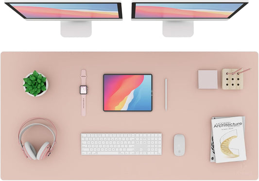K KNODEL Large Office Leather Desk Mat, Mouse and Keyboard Pad, Computer and Laptop Mat, Desktop Protector and Cover, Writing Pad and Blotter (47.2"x23.6", Pink)