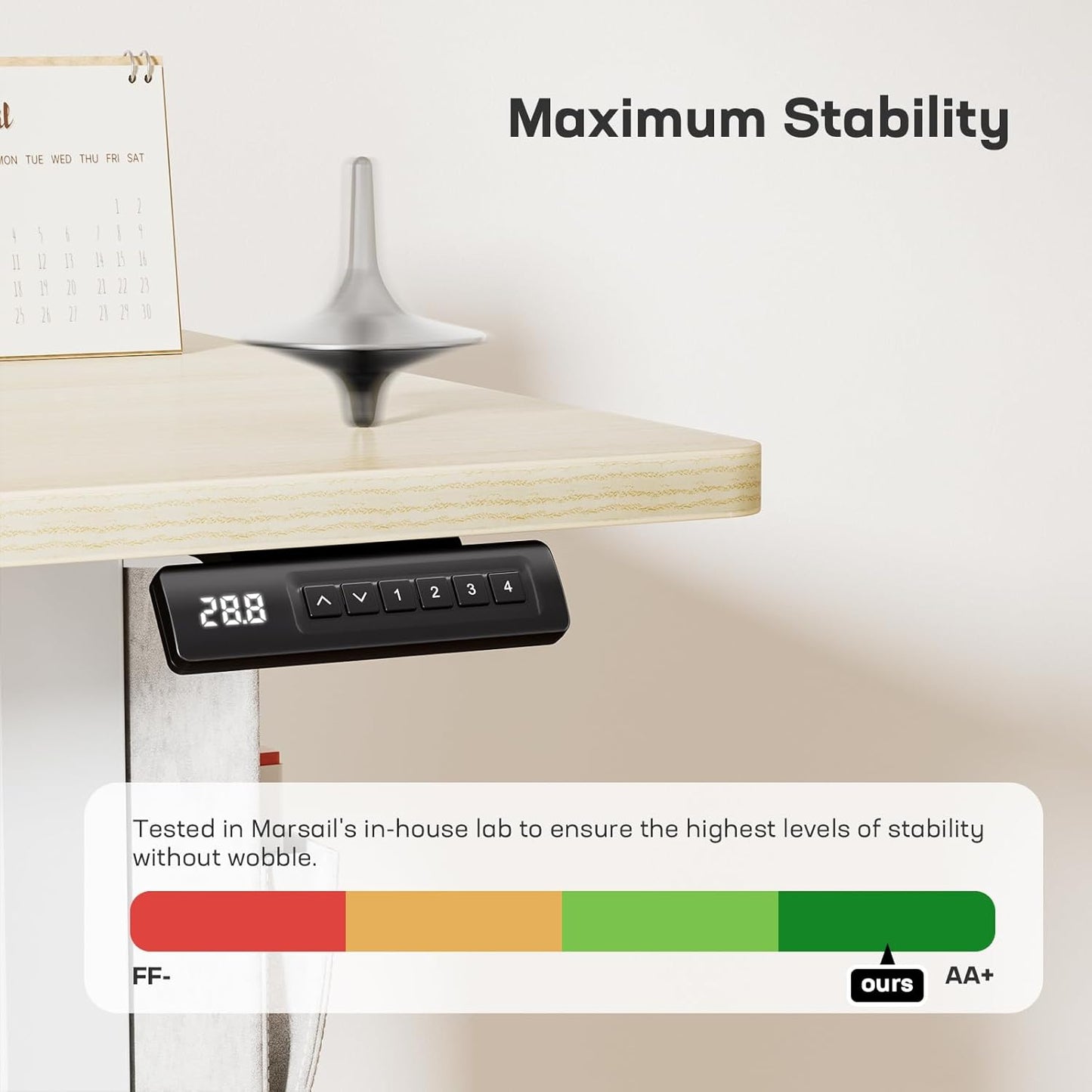 Marsail 48x24 Electric Standing Desk - Adjustable Height Computer Desk with Memory Presets, Storage Bag & Cable Management for Home Office & Gaming Workstations