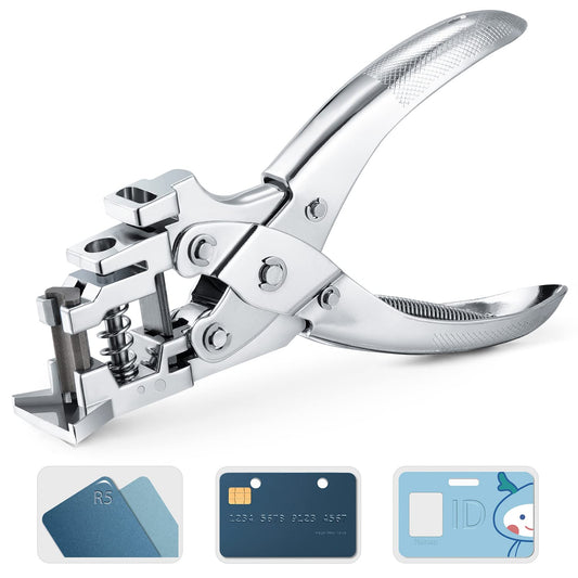 3 in 1 Badge Slot Hole Punch for ID Card: IMLIKE Handheld Card Puncher Suitable for PVC Material, Business Cards and Cardstock(1/8"×33/64" Slot Hole, 3/16" Round Hole and R5 Corner Rounder in one)