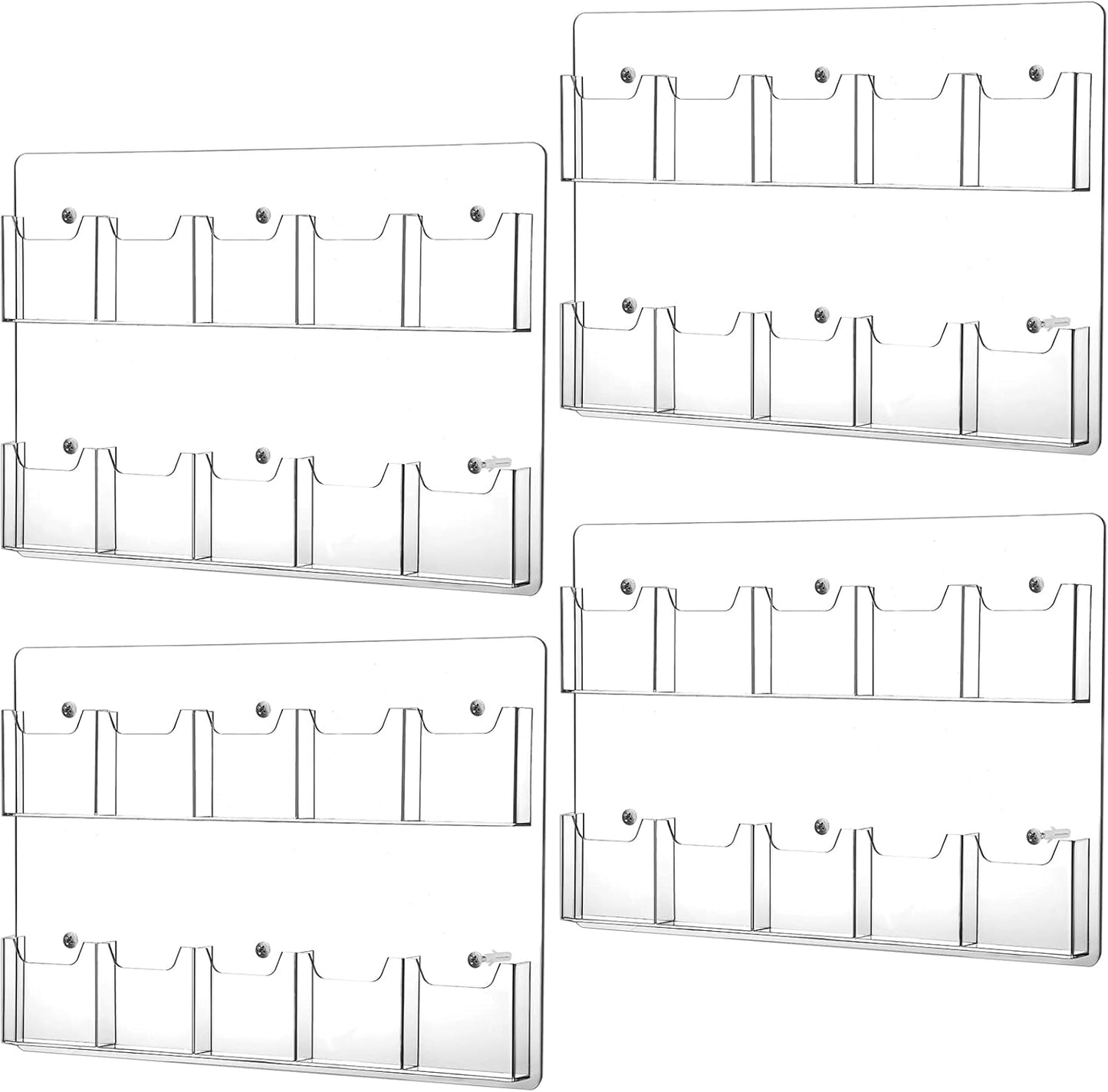 Weysat 4 Pcs Acrylic Brochure Holder Wall Mount 10 Pockets Pamphlet Holder 4" Wide Clear Plastic Trifold Flyer Display Stand Multi Slot Literature Postcard Rack Hanging Rack for Offices Waiting Room
