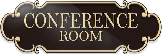 9x3 Inch Conference Room Sign Black Gold Self-stick Doorplate for Offices Businesses Restaurants House Room