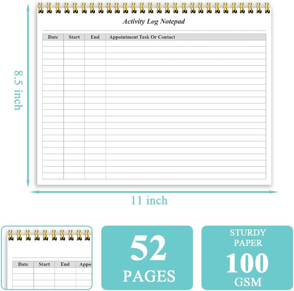 (2-Pack) Activity Log Notepad - Spiral Activity Log Book for Business Work, Undated Weekly To Do List Notepad, Organized Time Spending, Appointment or Contact, Total in 104 Sheets, 100gsm Paper, 8.5" x 11"