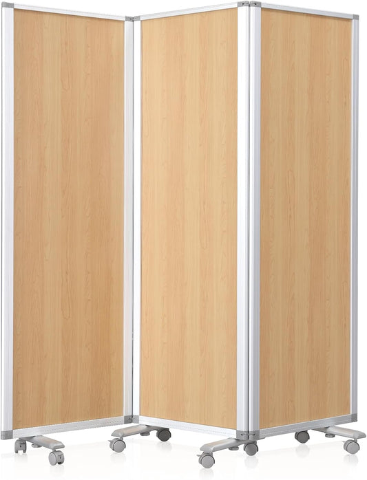 3-Panel Room Partition Mobile Wall Divider Folding Privacy Screen Temporary Room Separator,Natural Wood Grain Print,71" H x 24" W