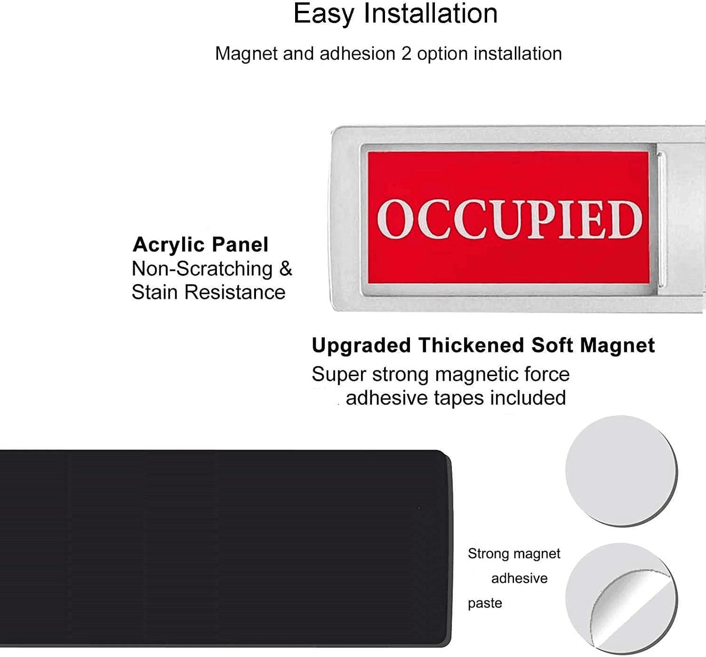 Privacy Sign, Premium Vacant Occupied Sign for Home Office Restroom Conference Hotles Hospital, Slider Door Indicator Tells Whether Room Vacant or Occupied, 7'' x 2'' - Silver