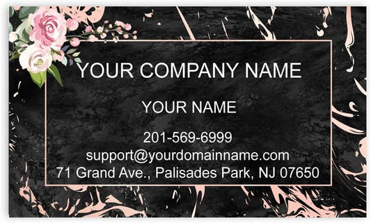 Custom Premium Business Cards, Full color - Marble (350gsm-Thick paper), Made in The USA (Pink Black Rose)