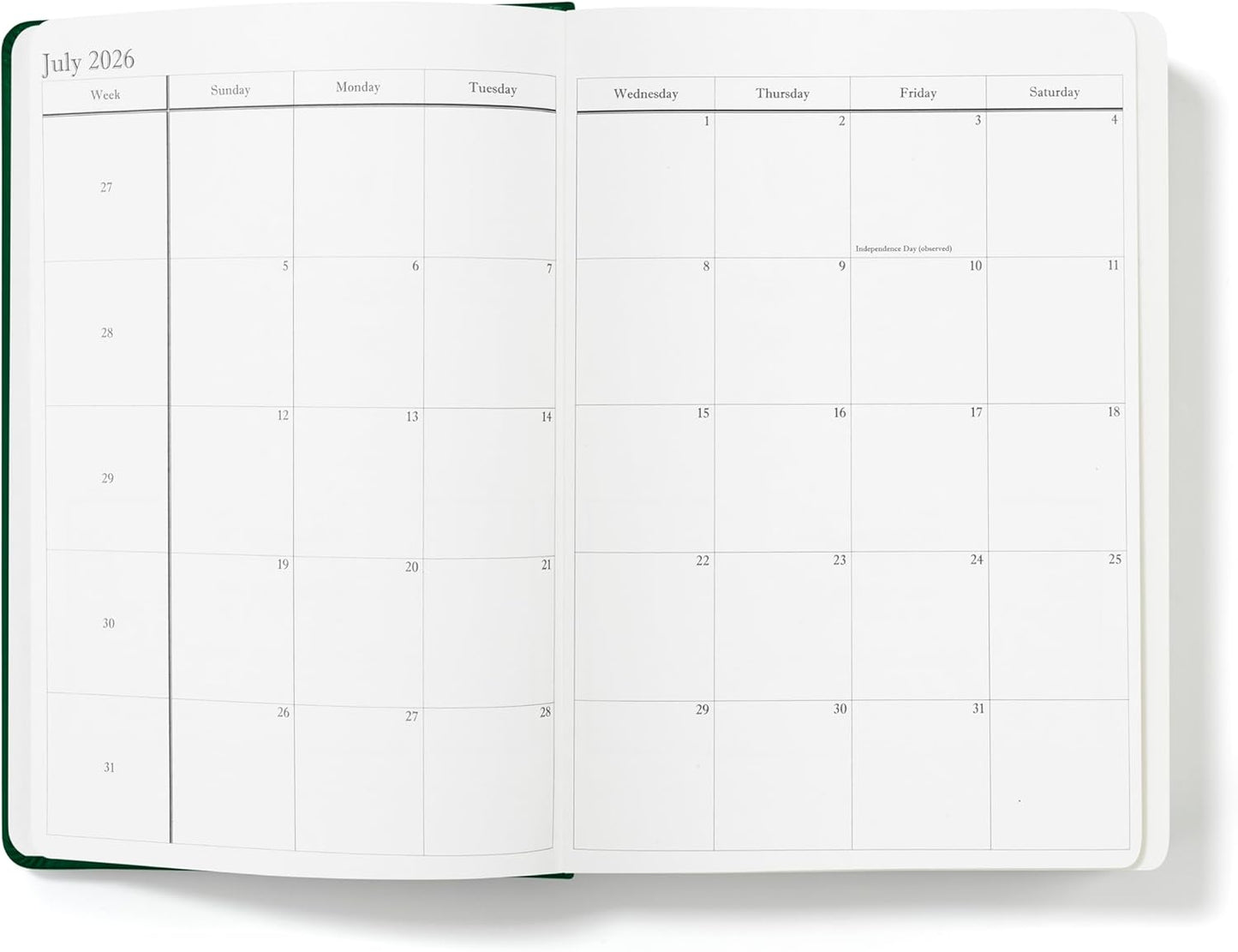 Wykeham's Executive 2026 Daily Journal Planner – US Public Holidays & Format – Customization Available (Personalized Racing Green, 8.5”×5.5”)